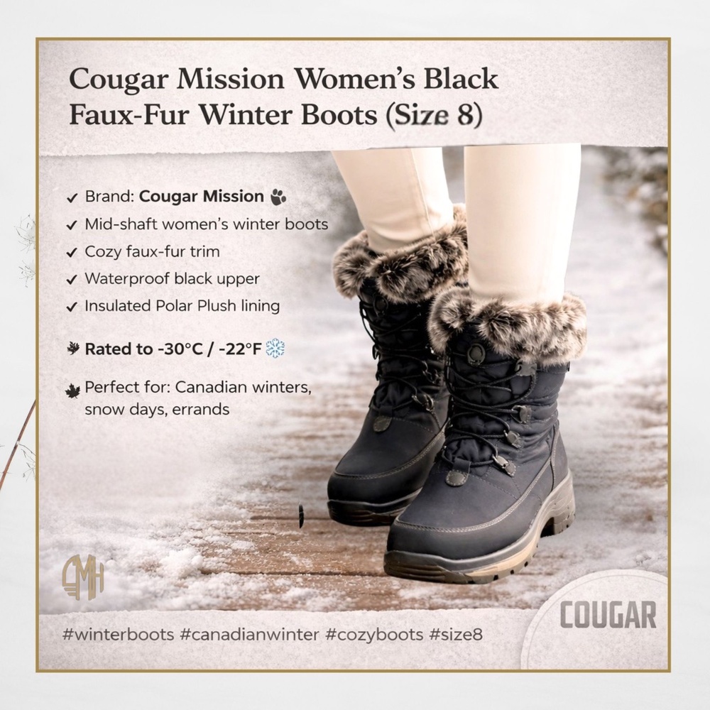 ❄️ Cougar Mission Winter Boots — Size 8 (Medium)